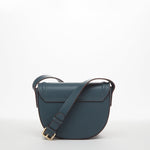 Women's Blue Leather Saddle Bag - SUSU Crossbody Purse with Front Pocket - Diazza
