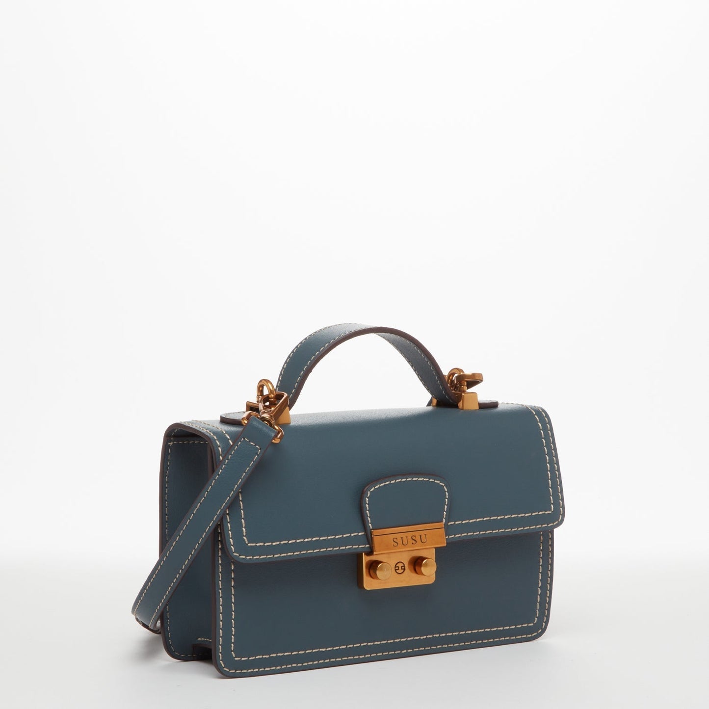 Women's Blue Leather Small Crossbody Bag - SUSU Compact Travel Purse - Diazza