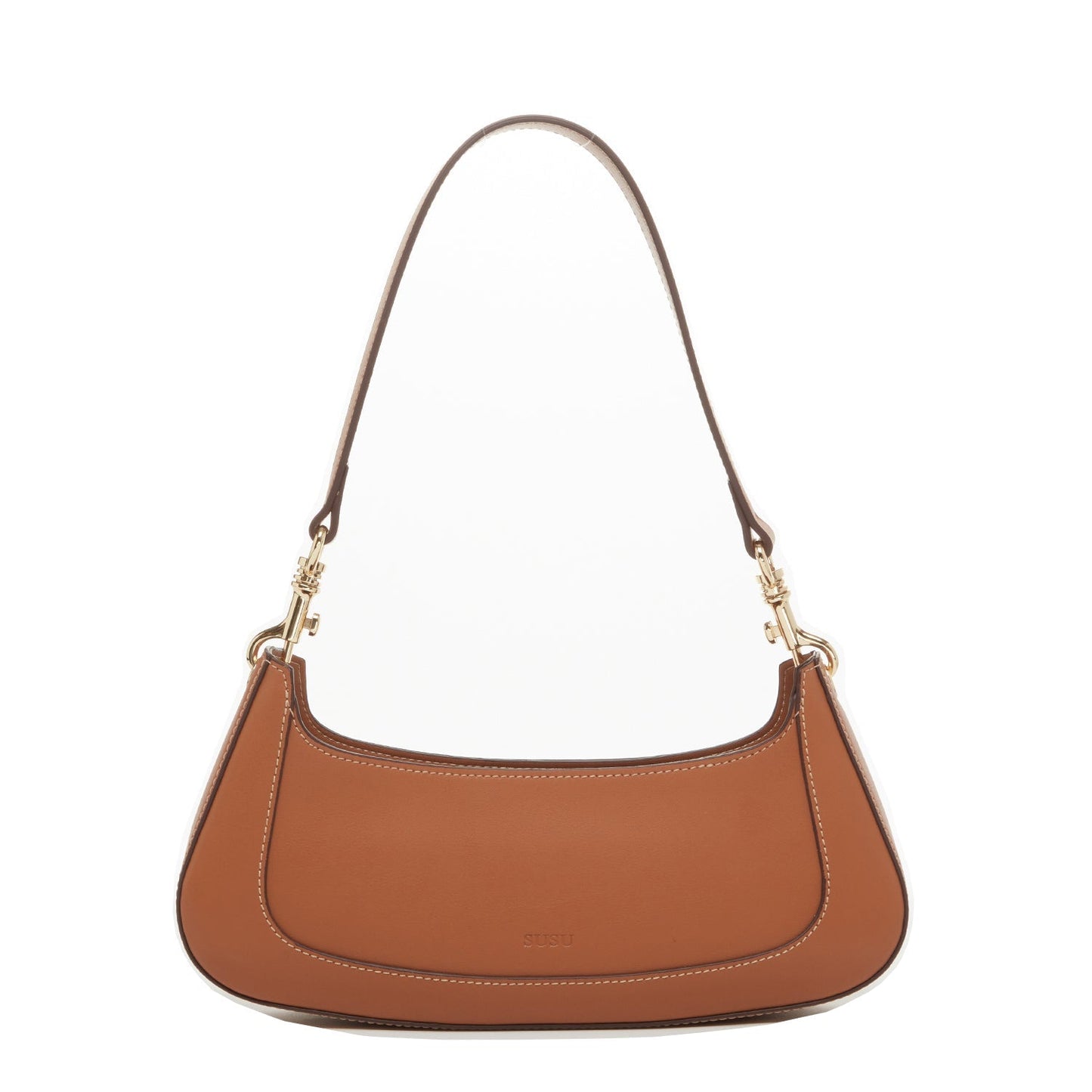 Women's Brown Leather Baguette Bag - SUSU Small 90s Y2K Shoulder Purse - Diazza