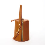 Women's Brown Leather Bucket Bag - SUSU Harper Small Geometric Crossbody Purse - Diazza