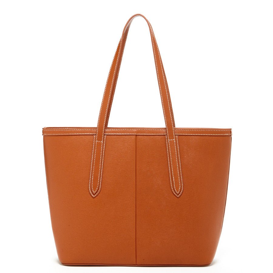 Women's Brown Leather Shoulder Bag - SUSU Ludlow Studded Tote with Zipper - Diazza
