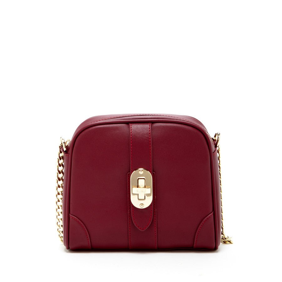 Women's Burgundy Small Crossbody Bag - SUSU Baxter Leather Purse with Chain - Diazza