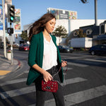 Women's Burgundy Studded Leather Crossbody Bag - SUSU Small Purse with Chain Strap - Diazza