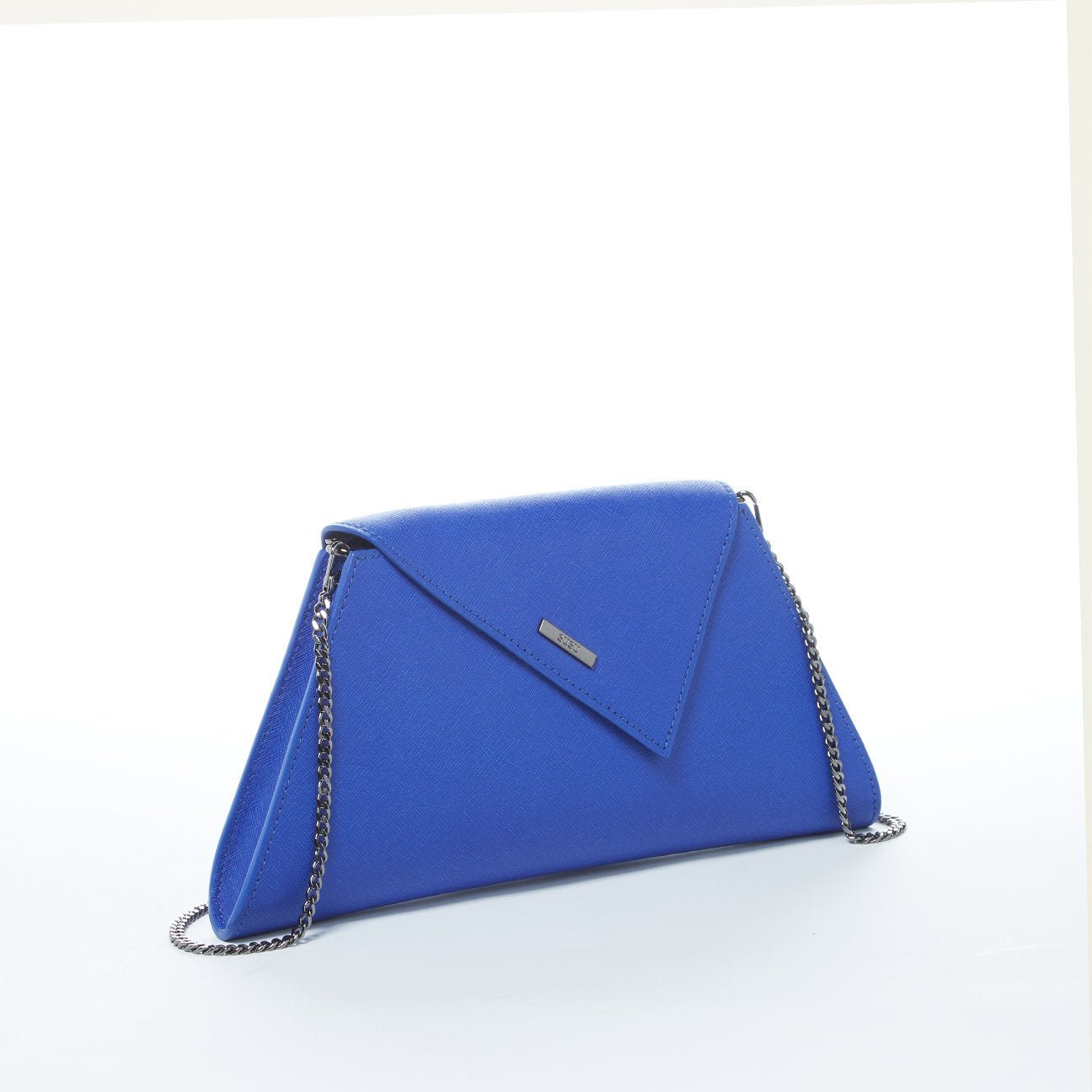 Women's Cobalt Blue Leather Clutch Bag - SUSU Evening Crossbody Purse with Chain - Diazza