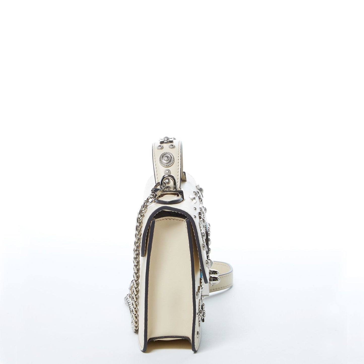 Women's Cream Off White Leather Crossbody Bag - SUSU Hollywood Studded Mini Purse - Diazza