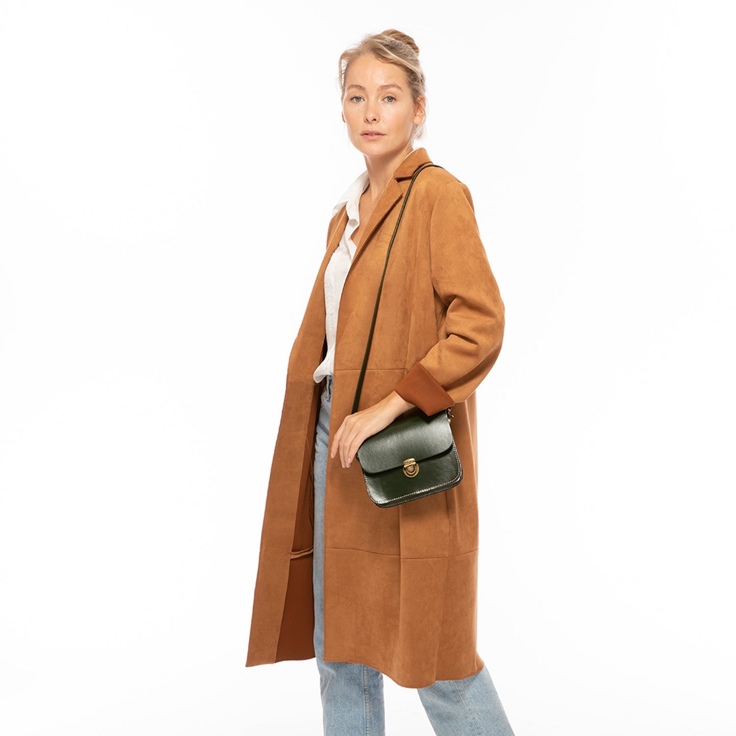 Women's Dark Green Leather Crossbody Bag - Nanah Vintage Camera Bag Style - Diazza