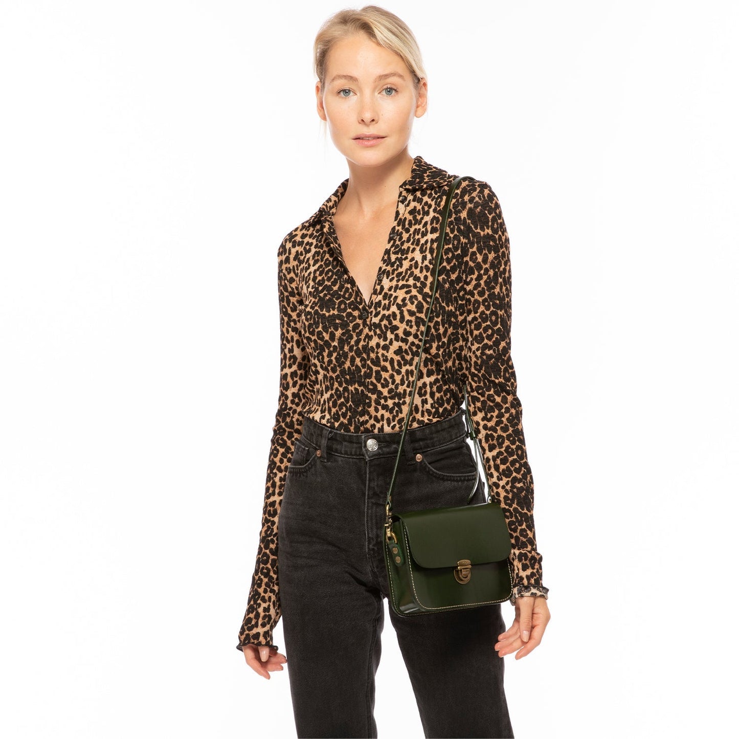 Women's Dark Green Leather Crossbody Bag - Nanah Vintage Camera Bag Style - Diazza