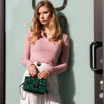 Women's Dark Green Leather Crossbody Bag - SUSU Small Studded Purse - Diazza