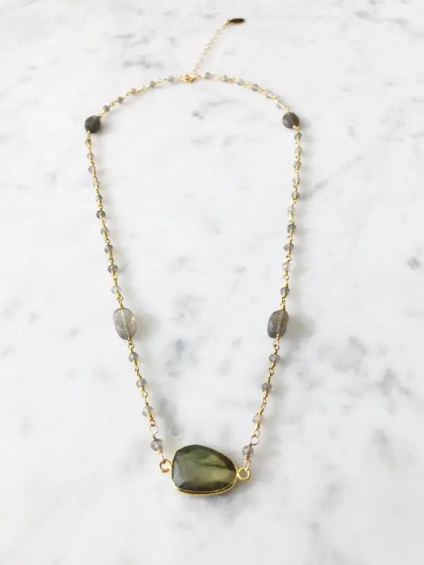 Women's Gold Labradorite Necklace - Mrs. Parker Endless Summer 16" Chain - Diazza
