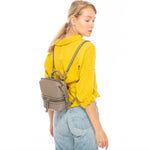 Women's Gray Leather Convertible Backpack - SUSU Ashley Medium with Pockets - Diazza