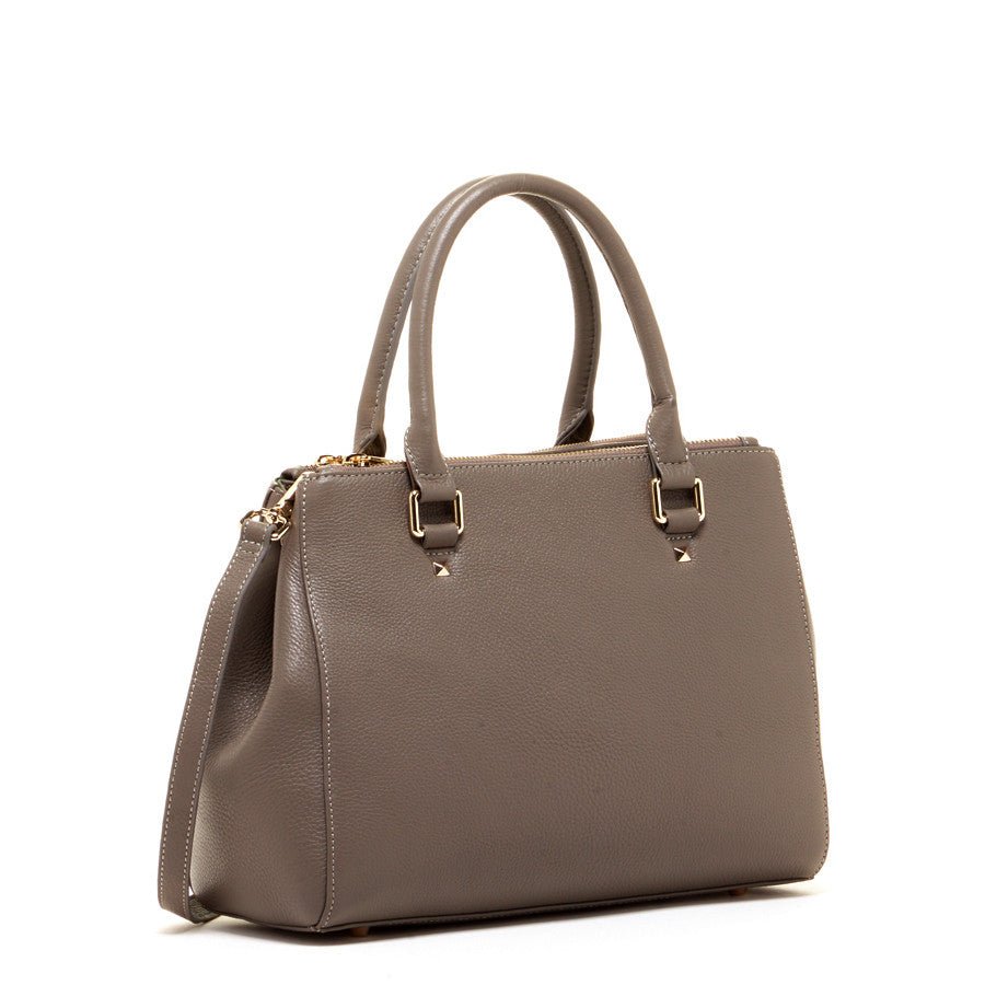 Women's Gray Leather Satchel Bag - SUSU Chloe Large Handbag with Crossbody Strap - Diazza