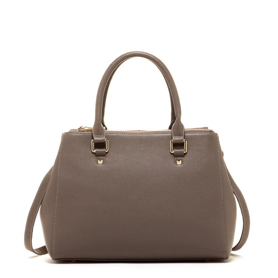 Women's Gray Leather Satchel Bag - SUSU Chloe Large Handbag with Crossbody Strap - Diazza