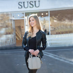 Women's Grayish Beige Leather Crossbody Bag - SUSU Medium Italian Leather Purse - Diazza