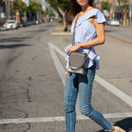 Women's Grey Leather Bucket Bag - SUSU Amber Crossbody Purse with Handle - Diazza