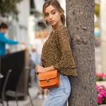 Women's Light Brown Leather Crossbody Bag - SUSU Nanah Vintage Camera Style Purse - Diazza