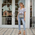 Women's Light Gray Weave Leather Crossbody Purse - Kayla Italian Leather Handbag - Diazza