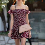 Women's Nude Beige Leather Clutch Bag - SUSU Evening Crossbody Purse with Chain - Diazza