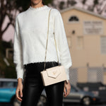Women's Off White Leather Mini Crossbody Bag - SUSU Mary Wristlet Purse - Diazza