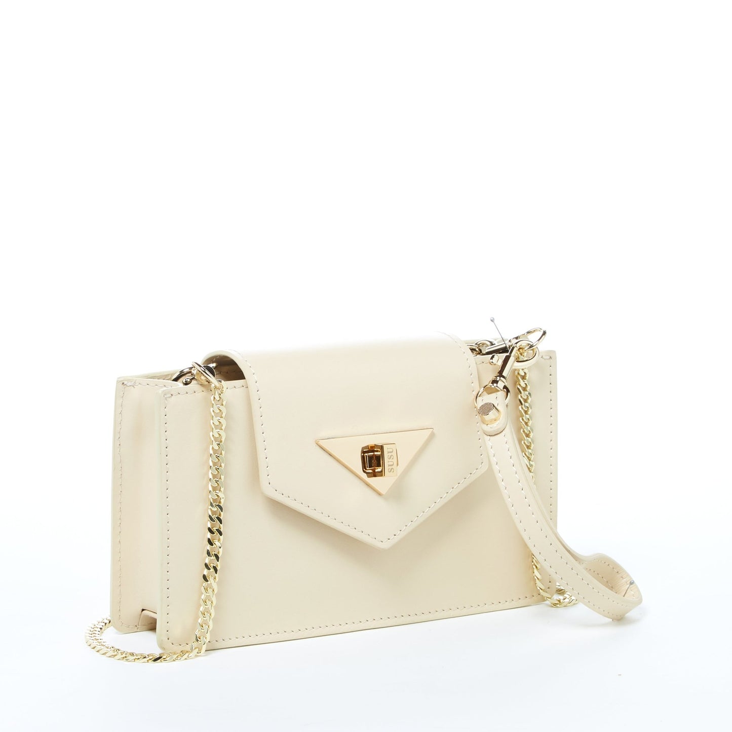 Women's Off White Leather Mini Crossbody Bag - SUSU Mary Wristlet Purse - Diazza