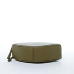 Women's Olive Green Leather Circle Crossbody Bag - Kiss Half Moon Shape Purse - Diazza
