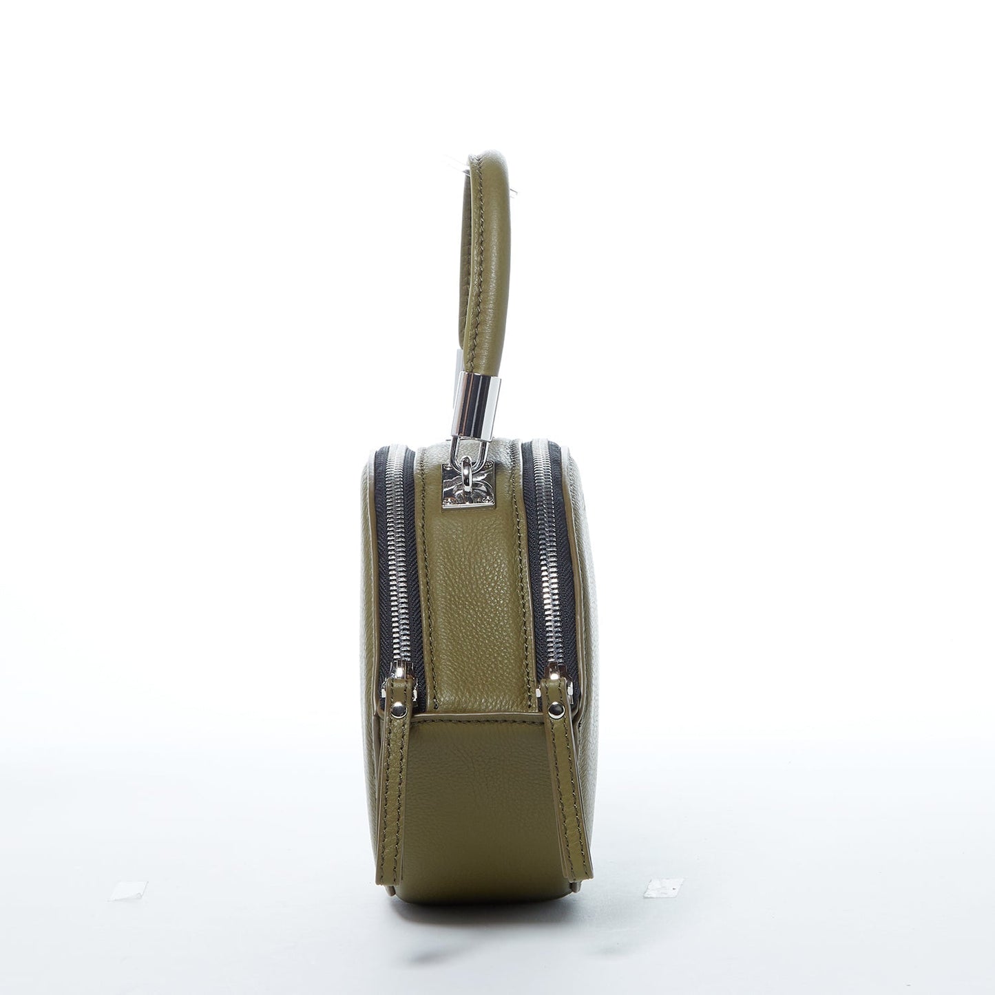 Women's Olive Green Leather Circle Crossbody Bag - Kiss Half Moon Shape Purse - Diazza