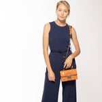 Women's Orange Studded Leather Small Crossbody Bag - SUSU Hollywood Purse - Diazza