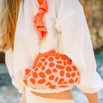 Women's Peach Orange Hand - Beaded Evening Clutch Bag - ARNOLDI Designer Purse - Diazza