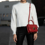 Women's Red Leather Convertible Backpack - SUSU Linda Crossbody Purse - Diazza