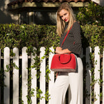 Women's Red Saffiano Leather Satchel Bag - SUSU Melissa Dome - Shaped Handbag - Diazza