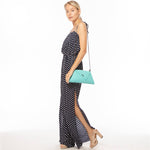 Women's Turquoise Leather Clutch Bag - SUSU Evening Crossbody Purse with Chain - Diazza