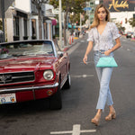 Women's Turquoise Leather Clutch Bag - SUSU Evening Crossbody Purse with Chain - Diazza