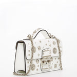 Women's White Leather Crossbody Bag - SUSU Hollywood Small Studded Purse - Diazza