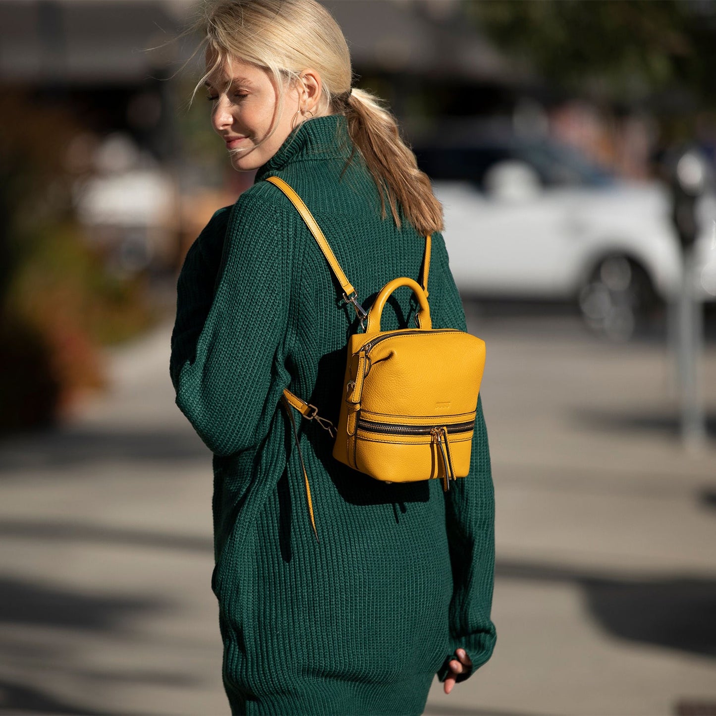 Women's Yellow Leather Convertible Backpack - SUSU Ashley Medium Purse with Pockets - Diazza