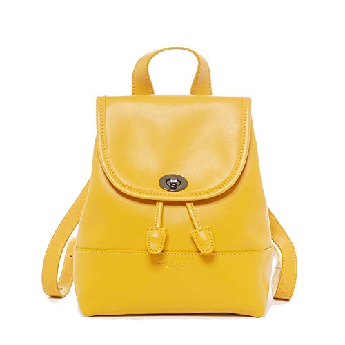 SUSU women's yellow leather backpack with drawstring closure and adjustable straps