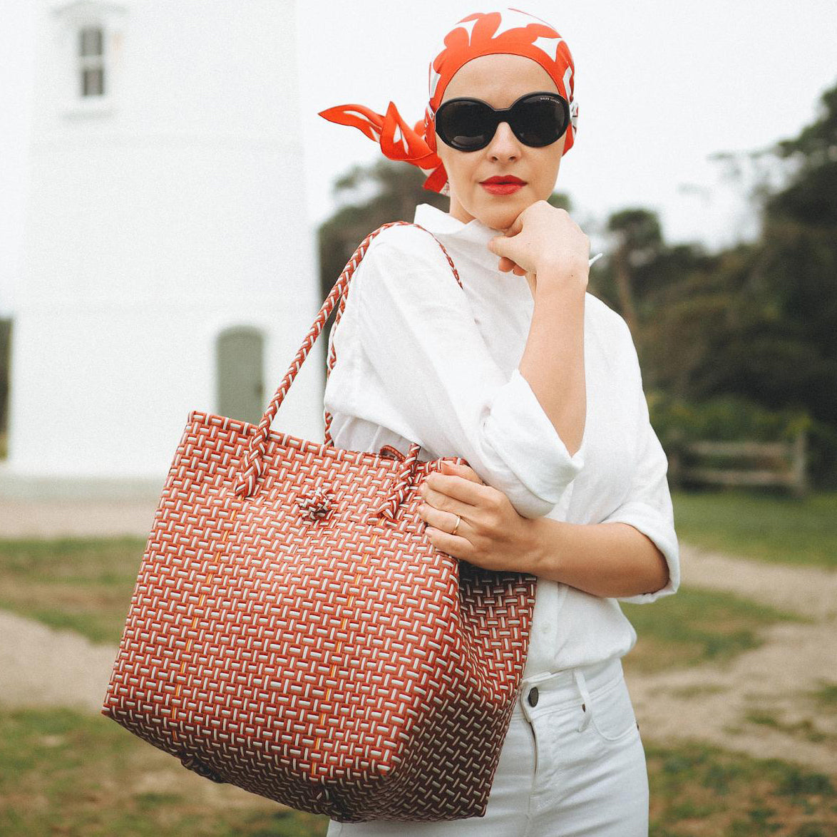 The Toko  Recycled Tote Bag, in Red & White BrunnaCo