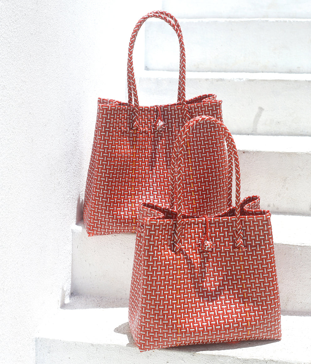 The Toko  Recycled Tote Bag, in Red & White BrunnaCo