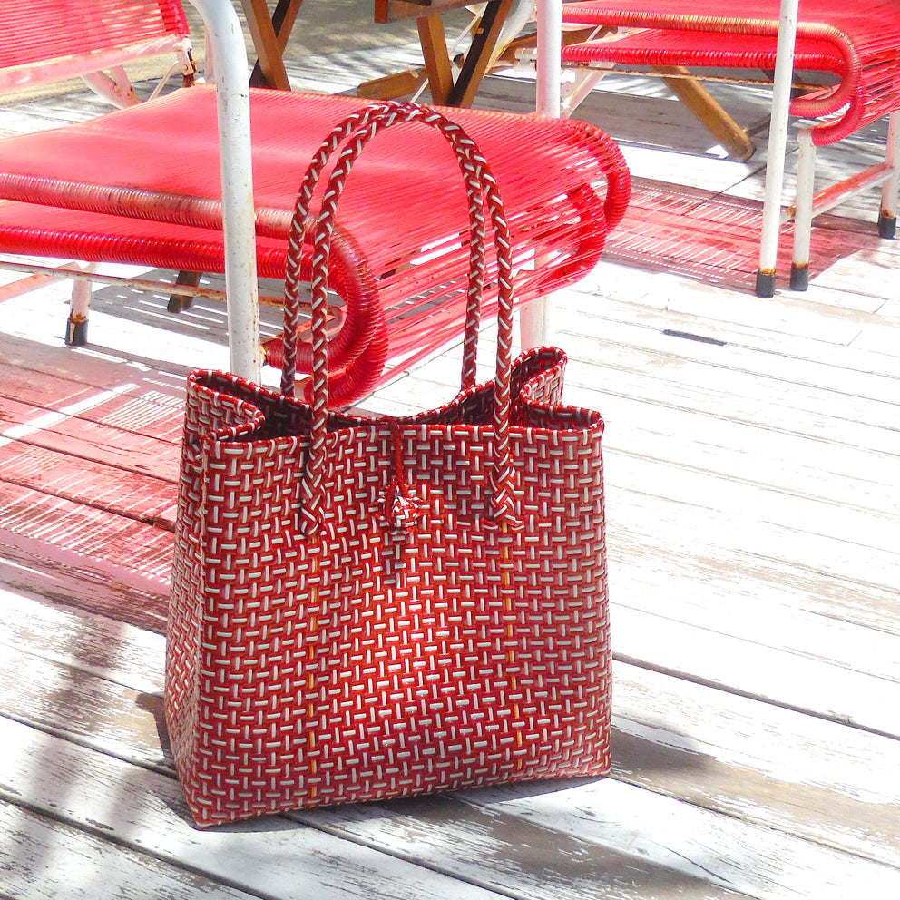 The Toko  Recycled Tote Bag, in Red & White BrunnaCo