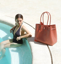 The Toko  Recycled Tote Bag, in Red & White BrunnaCo