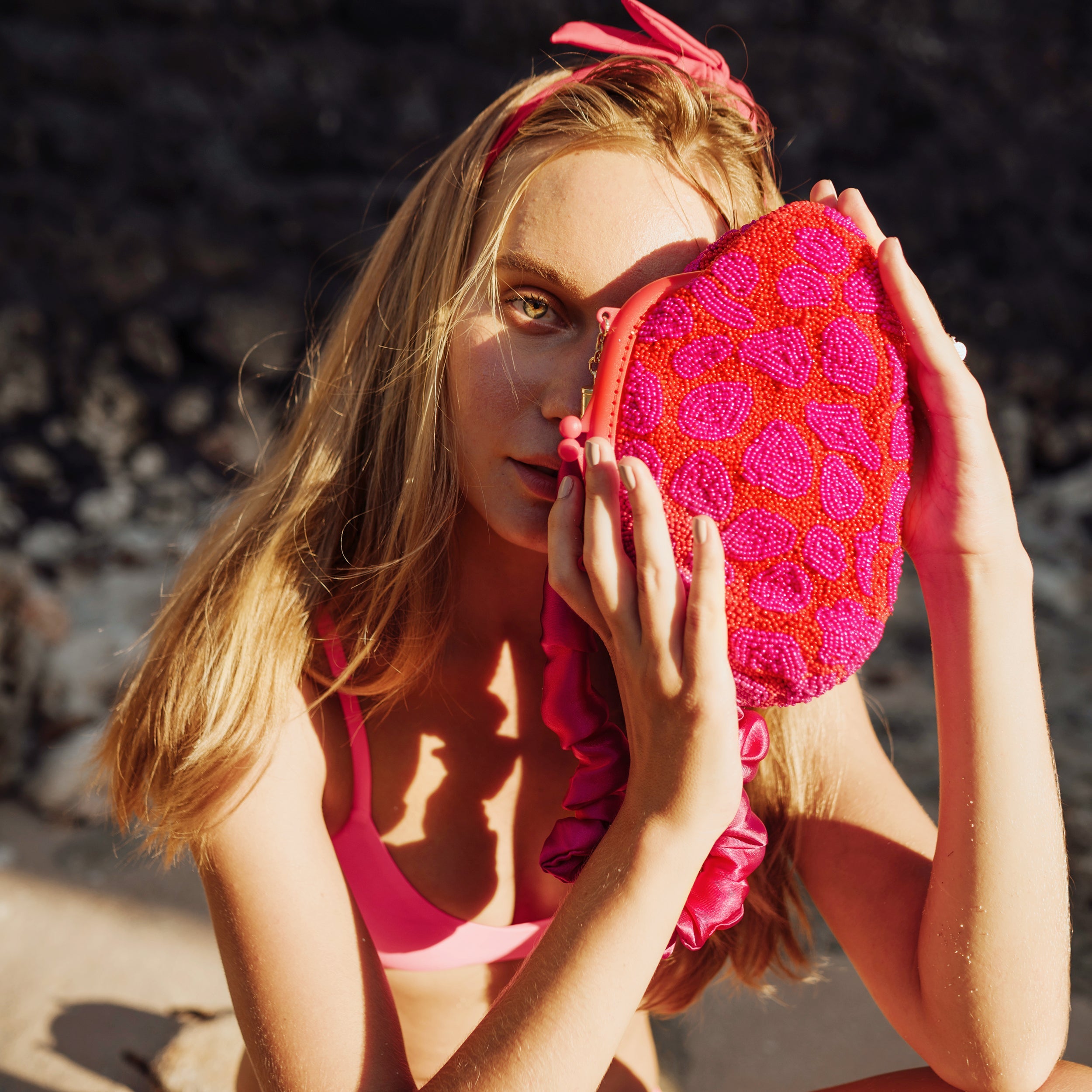 The Arnoldi Jean Hand-beaded Clutch, in Red & Pink BrunnaCo
