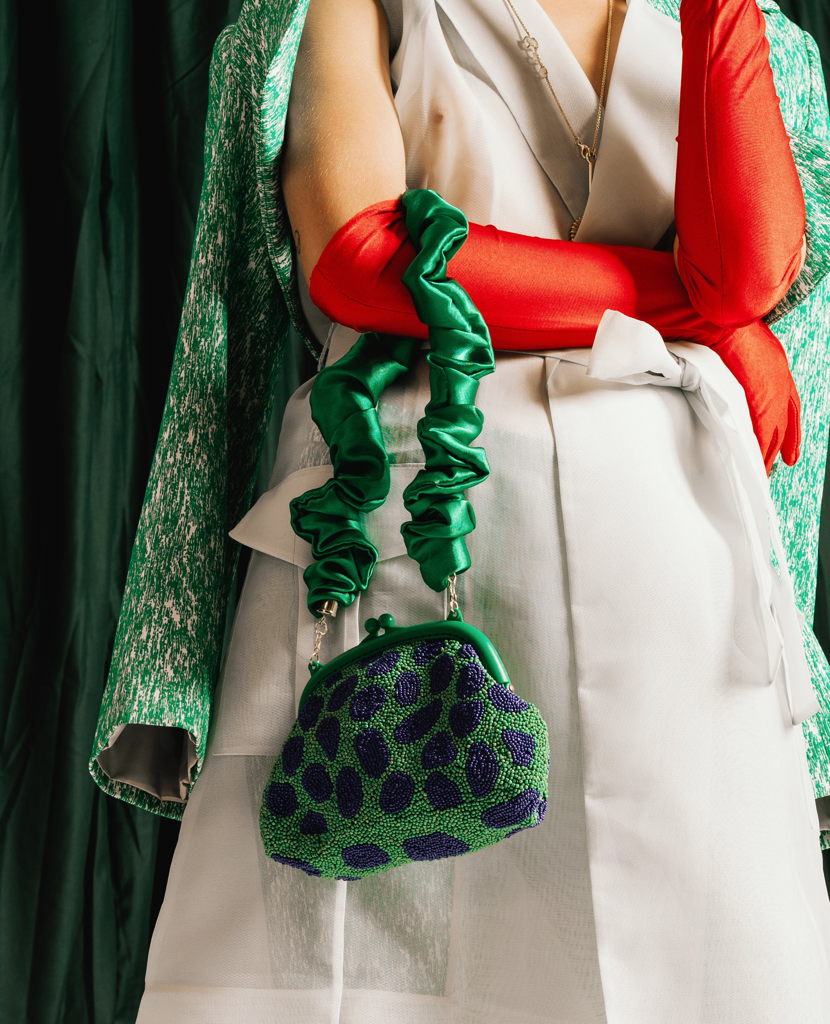 the Arnoldi Jade Clutch Bag In Lush Green & Blue BrunnaCo