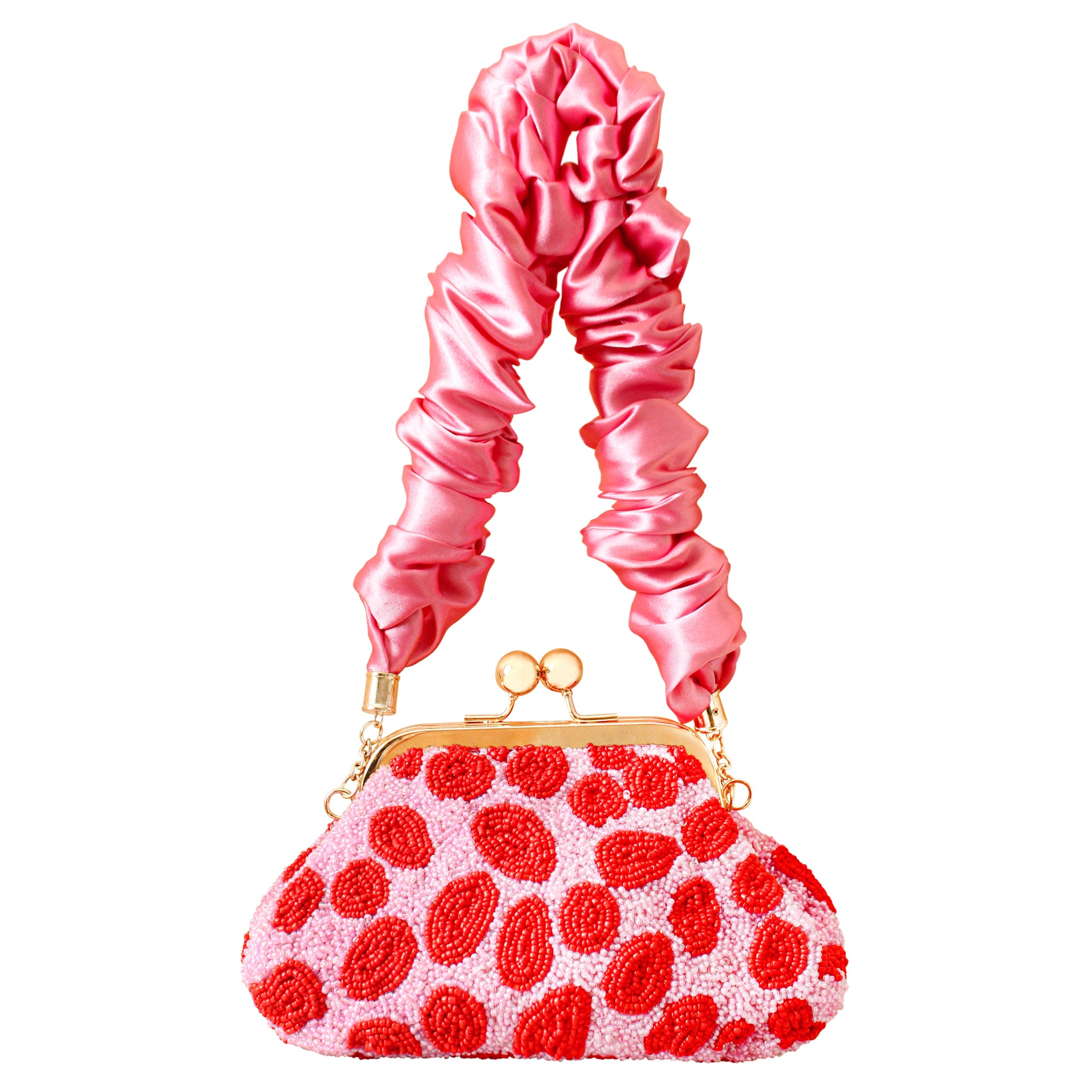 The Arnoldi Daisy Hand-beaded Clutch In Pink & Red BrunnaCo