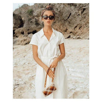 ARYA Safari Linen Midi Dress In Off White BrunnaCo