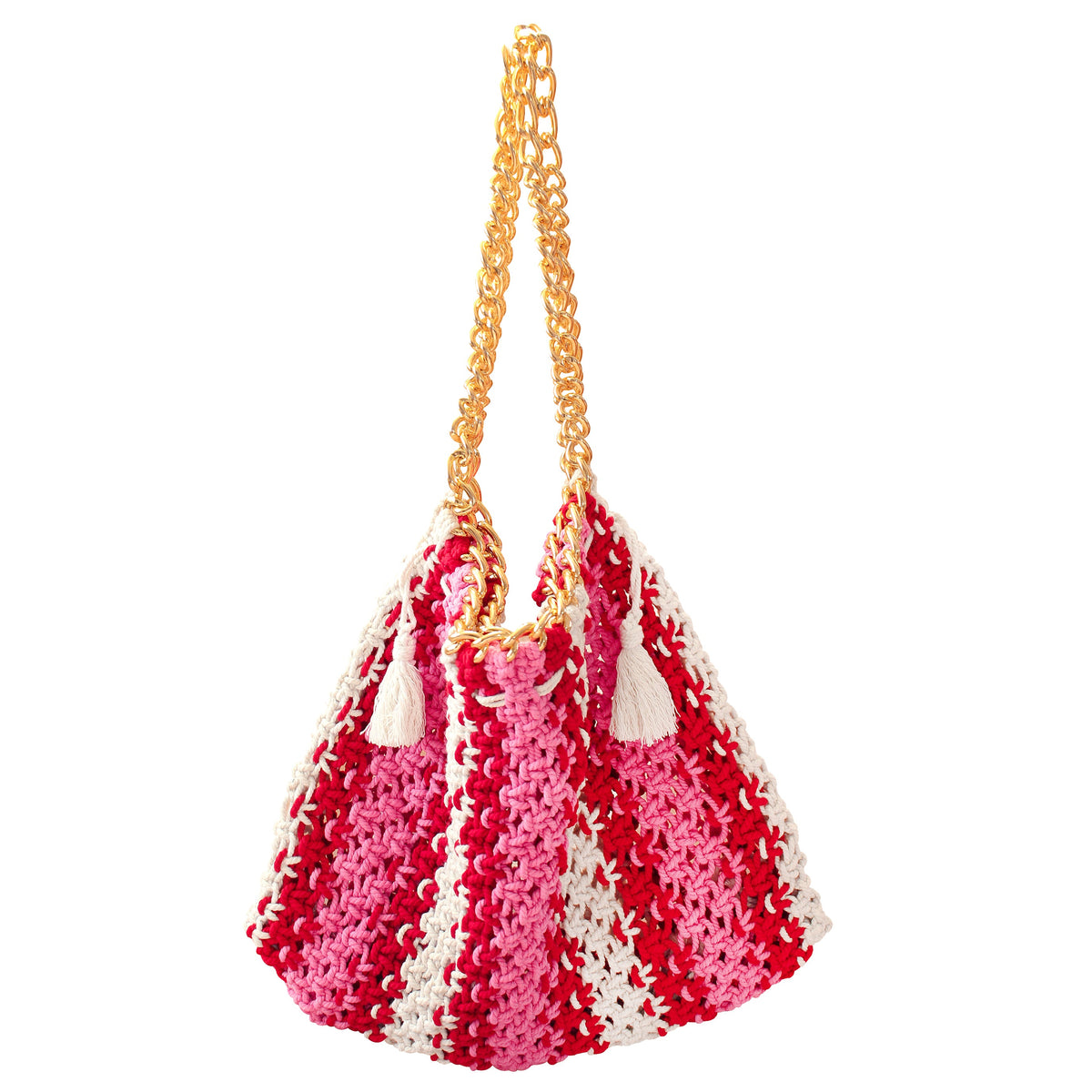 The Colette Macrame Beach Bag In Pink & Red BrunnaCo
