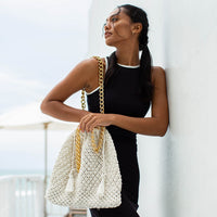 The Colette Macrame Beach Bag In Off-White BrunnaCo