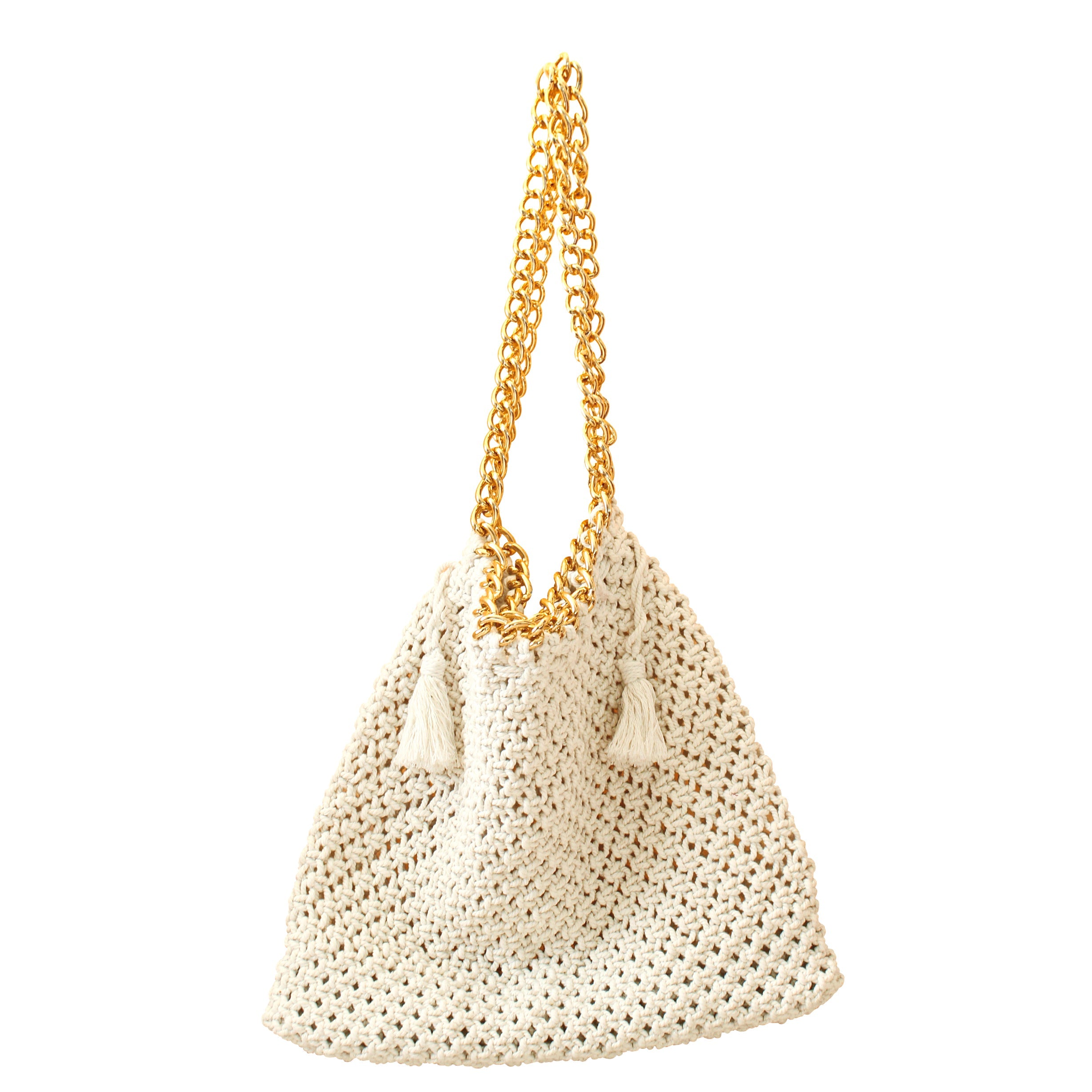 The Colette Macrame Beach Bag In Off-White BrunnaCo