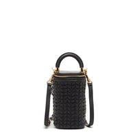 Women's Black Woven Leather Bucket Bag - SUSU Mini Crossbody Purse with Gold Chain SUSU
