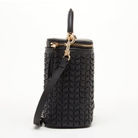 Women's Black Woven Leather Bucket Bag - SUSU Mini Crossbody Purse with Gold Chain SUSU