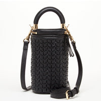 Women's Black Woven Leather Bucket Bag - SUSU Mini Crossbody Purse with Gold Chain SUSU