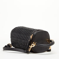 Women's Black Woven Leather Bucket Bag - SUSU Mini Crossbody Purse with Gold Chain SUSU
