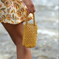 GOLDA Metallic Beads Bucket Bag In Gold BrunnaCo